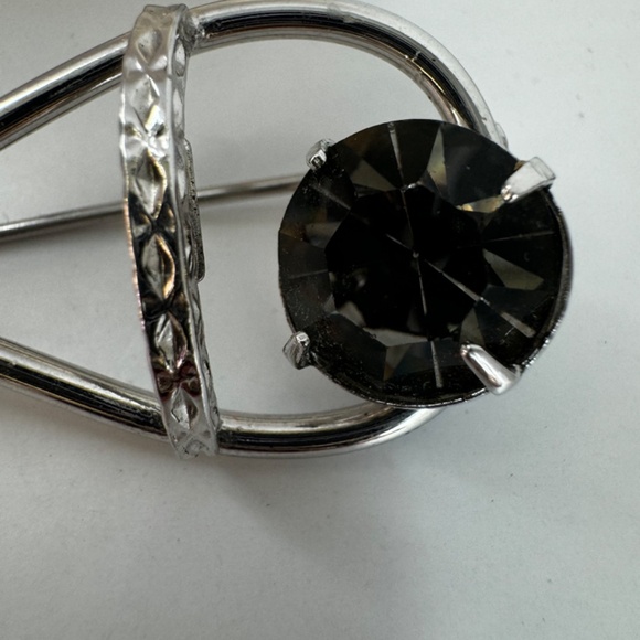 Vintage Brooch Bond Boyd Sterling Smoky Grey Rhinestone Round 60's Pin - Picture 10 of 10